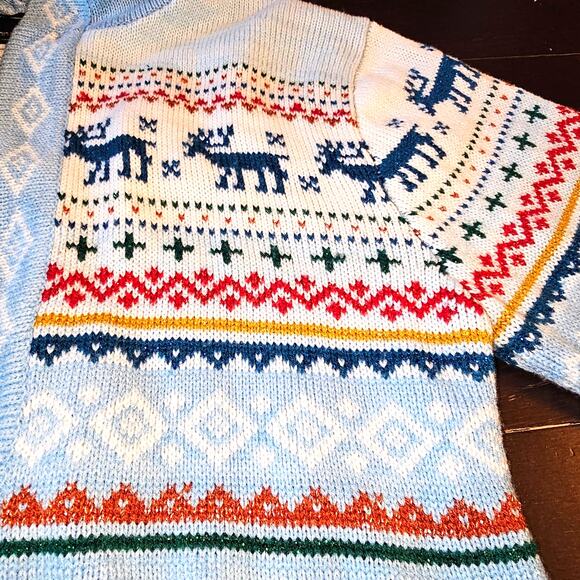 Vintage 1980s Monarch Knits Hooded Cardigan Sweater Winter Reindeer Medium - Picture 8 of 8